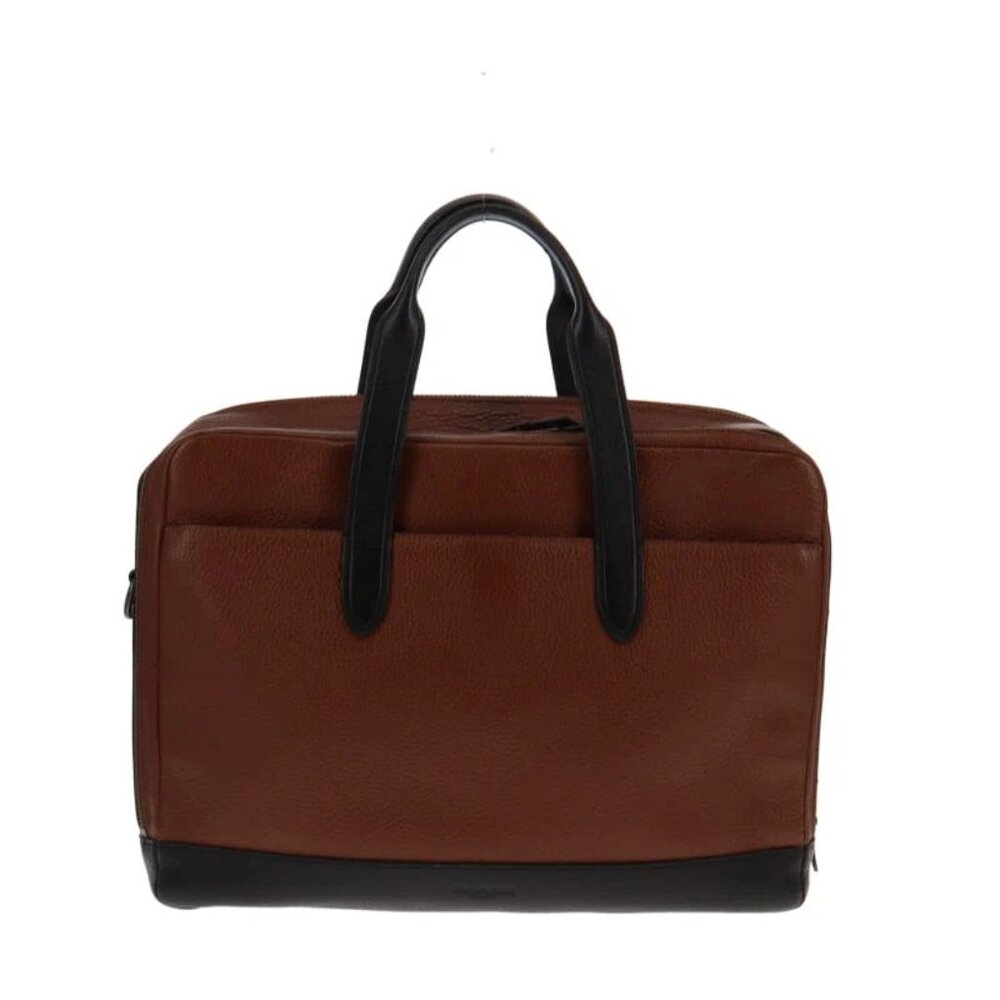COACH Hamilton Day Briefcase Brown Black Pebbled Leather F27612 Laptop Bag